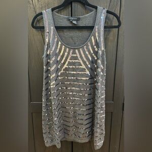 ETCETERA Sleeveless Sequin Accent Gray Tank Top